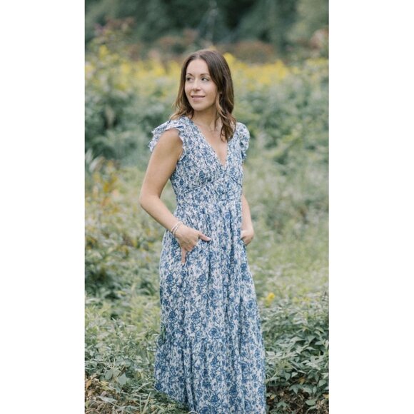 ANTHROPOLOGIE Peregrine Midi Dress in Blue Floral Motif Size Small - Picture 1 of 9